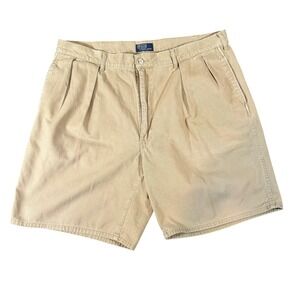 Vintage Polo Ralph Lauren Mens Pleated Chino Shorts Khaki 40 USA Cotton 39x8